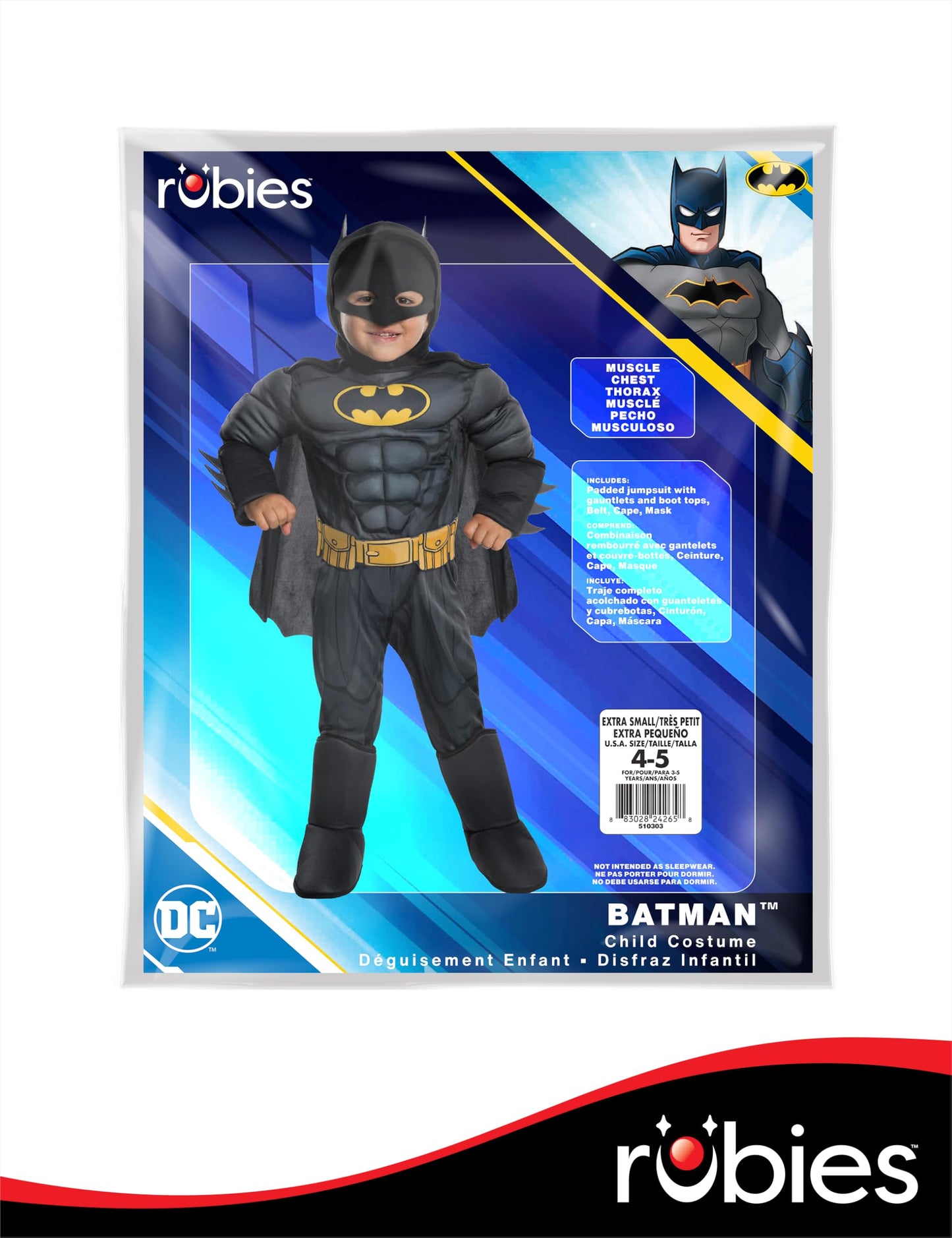 DC Comics Superheroes: Batman Costume for Kids by Rubies, Boy's XS