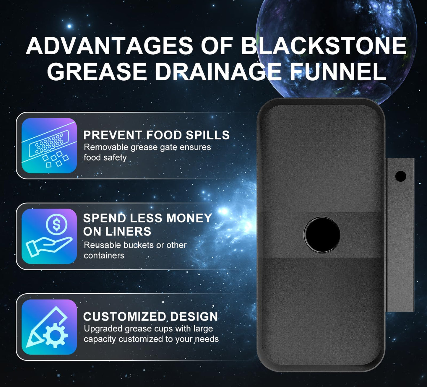 Upgrade Rear Blackstone Grease Catcher, Grease Trap with Separate Magnetic Grease Gate for Blackstone,Innovative Griddle Accessories,Compatible with 36" Grill Plate