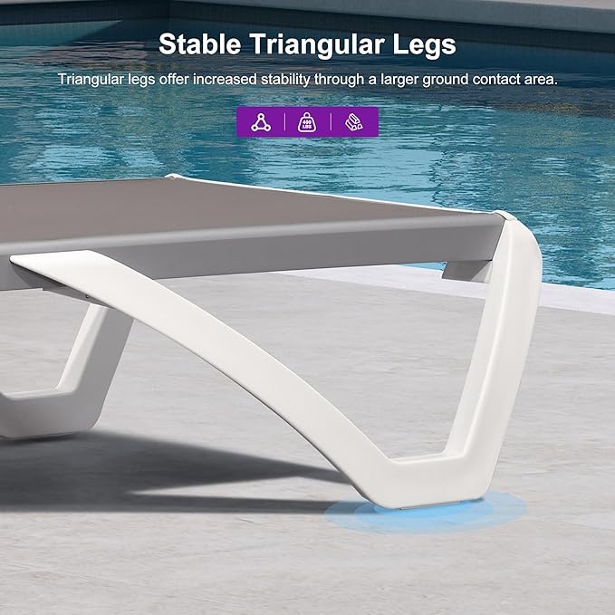 PURPLE LEAF Patio Chaise Lounge Chair Set Outside Aluminum Plastic Stackable Tanning Chairs with Side Table for Pool Sunbathing Beach Deck Outdoor Lounger, Taupe