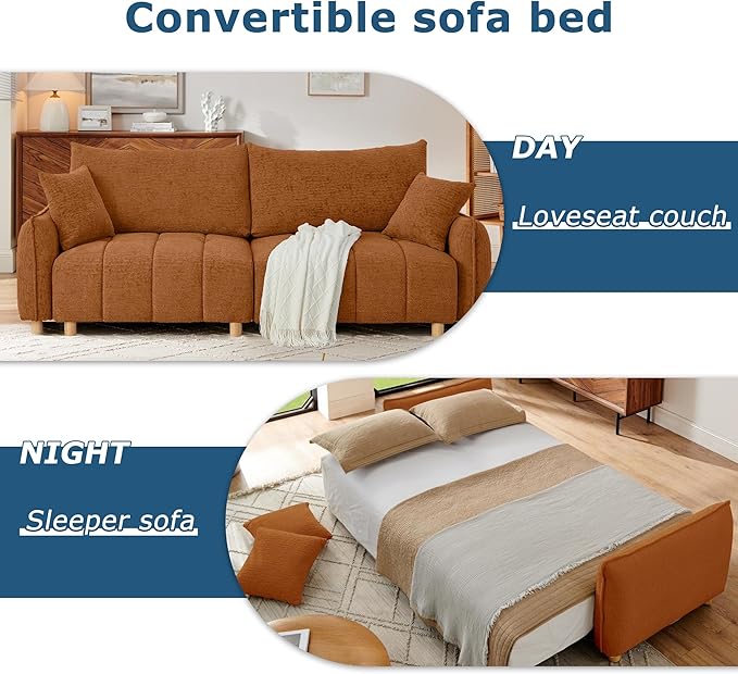 Mofolit Sleeper Sofa Bed Convertible Couch with Storage in Chenille Fabric Loveseat for Living Room Apartment and Small Spaces (Orange)