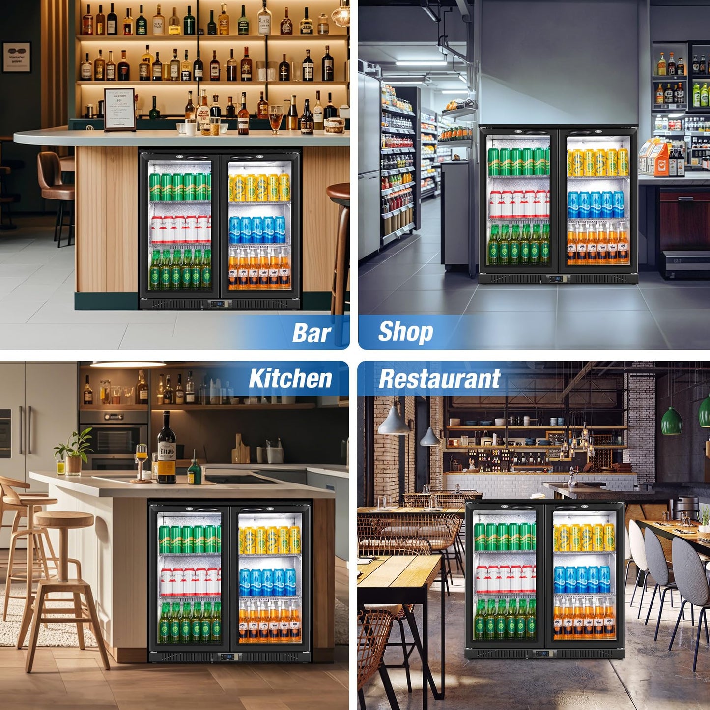 Beverage Refrigerator Under Counter, Back Bar Cooler with 2 Glass Door, Commercial Display Fridge 35.42 Inch Wide 7.4 Cu.Ft, Drink Fridge for Beer Soda Wine, Beverage Cooler for Kitchen Shop Bar