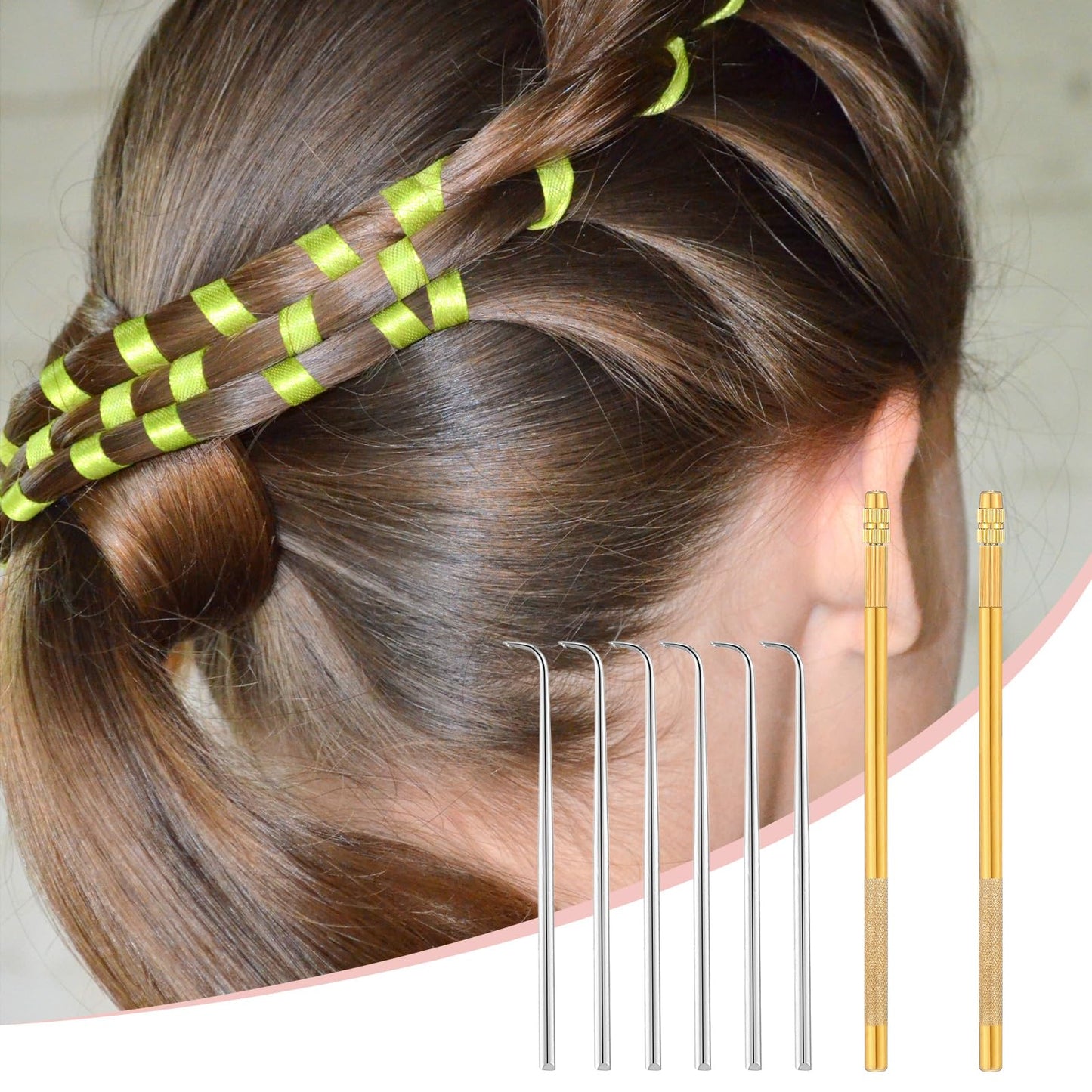 Maysing 2pcs Brass Ventilating Holder with 6pcs Ventilating Needles for Lace Wig Different Size Make and Repair Lace Wig Venting