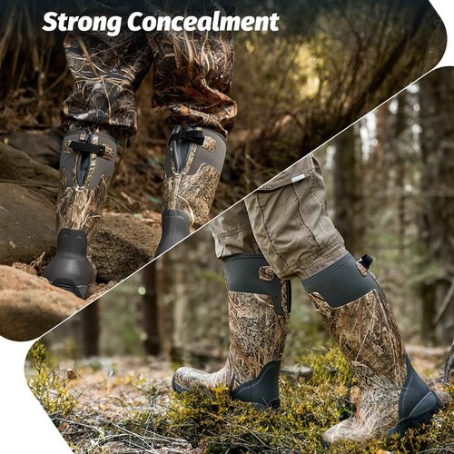 Trudave Hunting Boots for Men, Waterproof Rubber Boots with Steel Shank, 5mm Neoprene Camo Insulated Outdoor Hunting Boots, Real Reed, Size 6