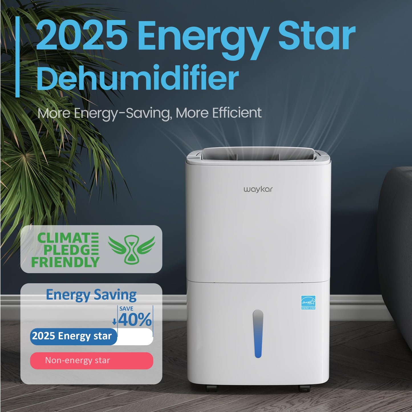 Waykar Max 80 Pint/D(Standard 62Pint/D) Energy Star Home Dehumidifier for Spaces up to 5,000 Sq. Ft, Ideal for Basement, Bathroom and Large Room with Drain Hose, Portable, Auto Defrost and Self-Drying
