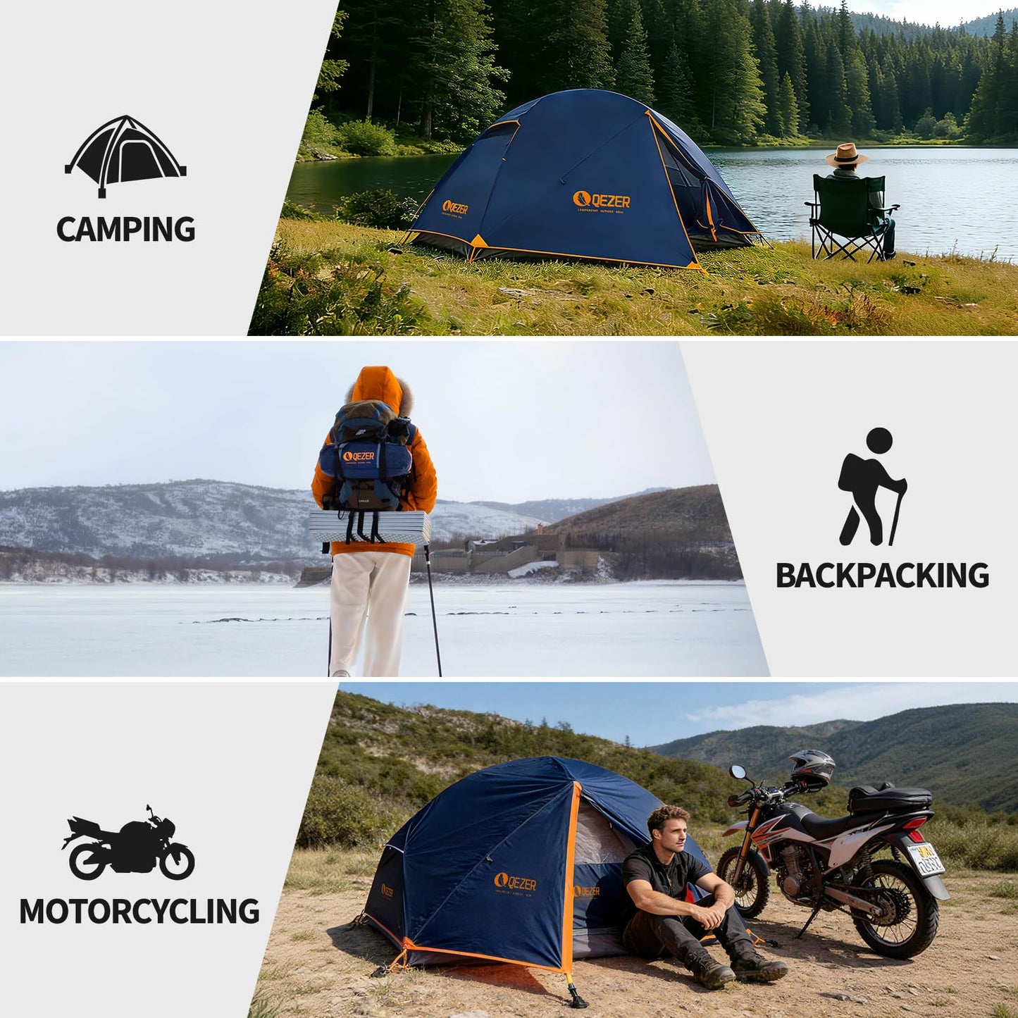 QEZER Camping Tent 1/2 Person Tents Windproof Portable Adults Tents for Camping Hiking Backpacking Traveling Easy Set up (Blue, 1 Person)