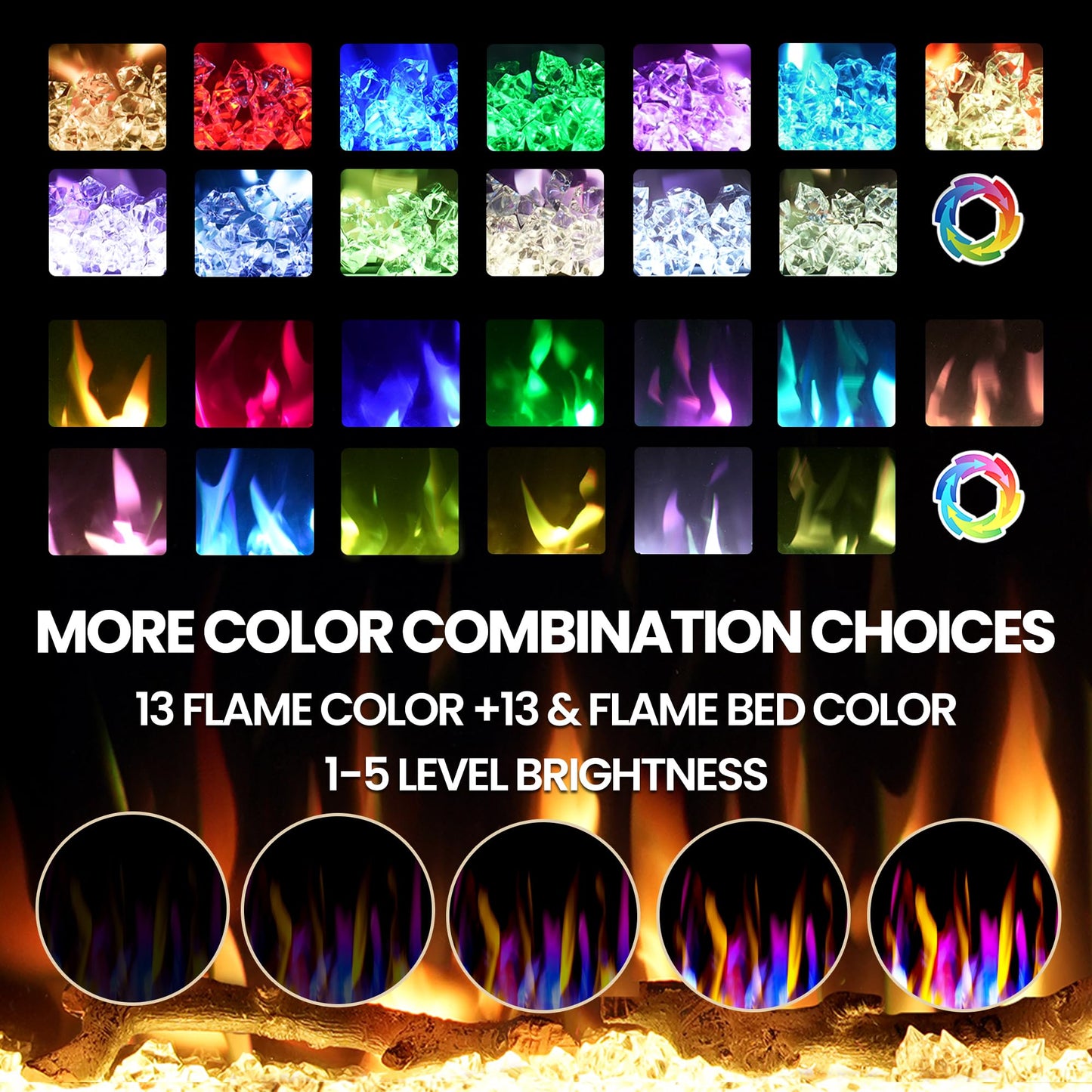 42 inch Electric Fireplace Inserts and Wall-Mounted, 750w/1500w Recessed Fire Place Heater W/Touch Screen & Remote Control, Adjustable 13 Flame Color and 5 Brightness, 12H Timer for Living Room