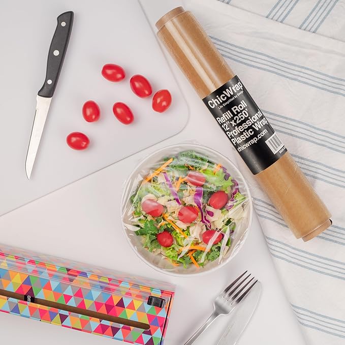 ChicWrap Professional Grade Plastic Wrap Refill Roll - 12 Inch X 250 Feet - Professional Grade Plastic Wrap - BPA Free and Kosher Certified - Reduces Waste & Saves Money