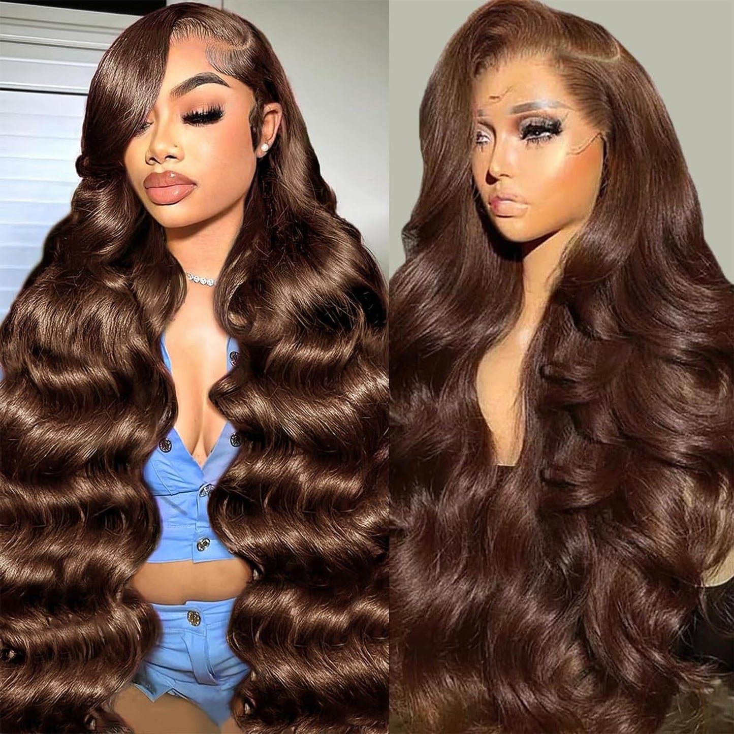 Gureimi 34 Inch Chocolate Brown Lace Front Wig 13x6 HD Lace Front Wigs Human Hair Body Wave Brown Wig Human Hair 200 Density Pre