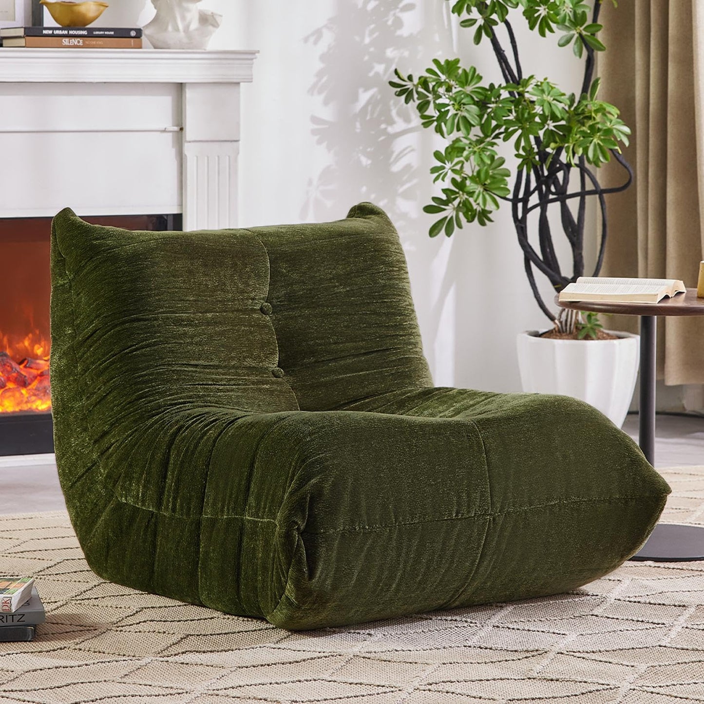 SUYOLS Bean Bag Chair, Fireside Chair Big Bean Bag Sofa for Adults/Teens, Memory Foam Bean Bag Gaming Chairs with Comfy Design & Premium Fabric, Lazy Floor Sofa for Living Room, Bedroom, Olive Green