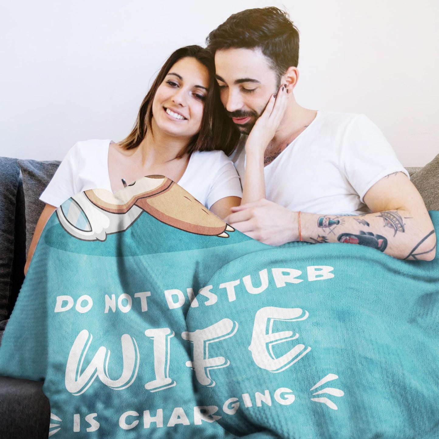 Funny Anniversary Birthday Gifts for Wife, Wife is Charging Sloth Blanket, Wifey Gifts from Husband, Wedding, Mother's Day, Valentines Day Present for Women, Super Soft Blanket for Her