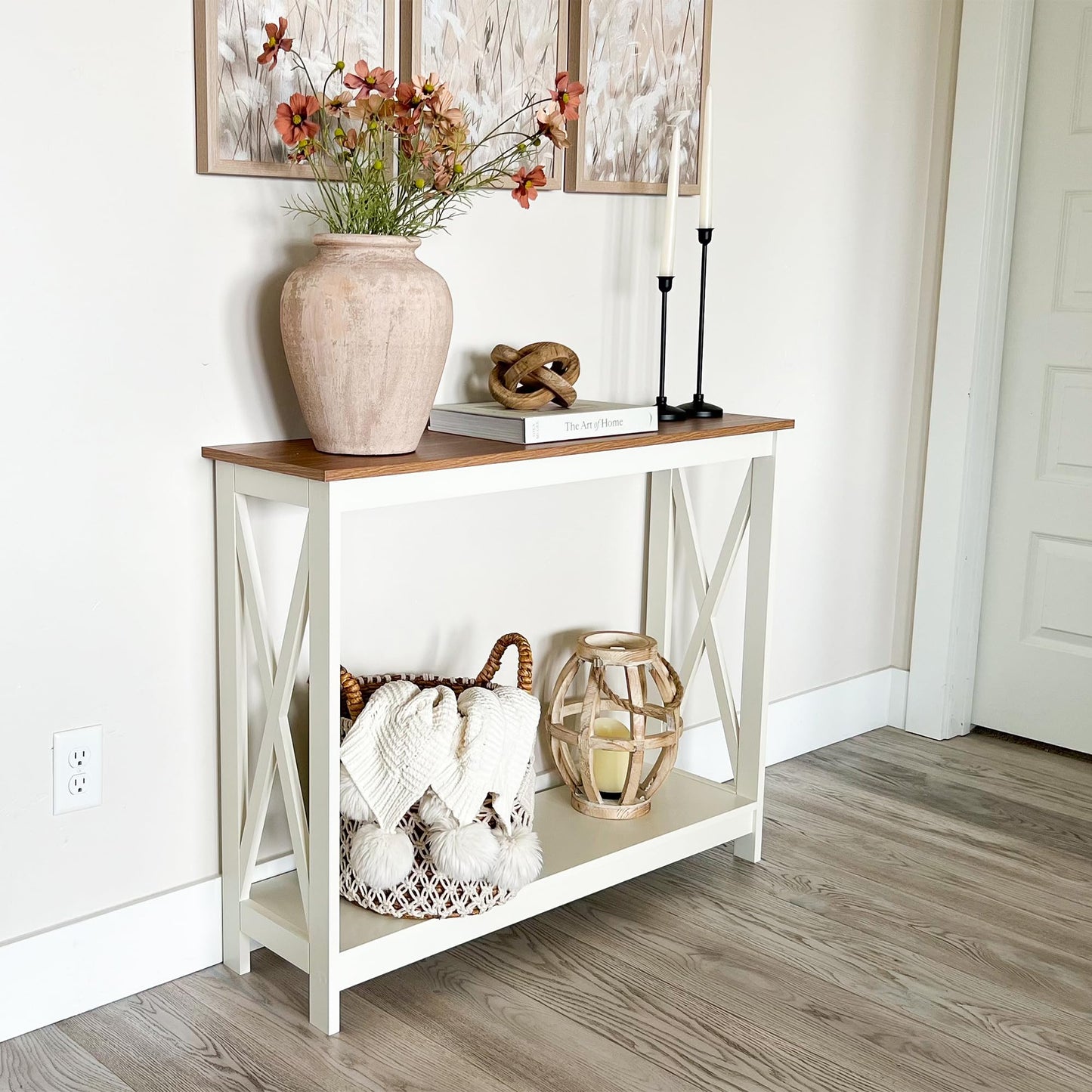PHI VILLA White Console Tables for Entryway, Farmhouse Narrow Sofa Table Hallway, Ivory Skinny Entry Table