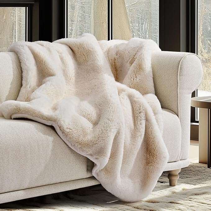 EVERGRACEHOME Luxury Soft Faux Chinchilla Fur Throw Blanket for Couch, Warm Thick Heavy Winter Throw Blanket 1220GSM for B...