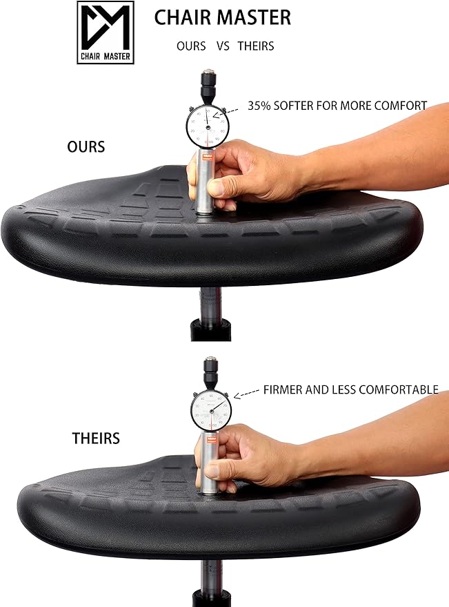 CHAIR MASTER -Heavy Duty Ergonomic Drafting Stool Black-EASY TO CLEAN-Largest (20") Adj. Footring and Base (26") in the market. Seat Ht Range (23"-33"). for Home, Auto, Lab, Cleanroom-Standard Casters