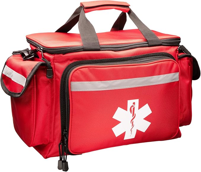 NOVAMEDIC Professional Red Empty Trauma First Aid Medical Bag, 15"x10"x9", Multi Compartment First Responder Carrier for E...