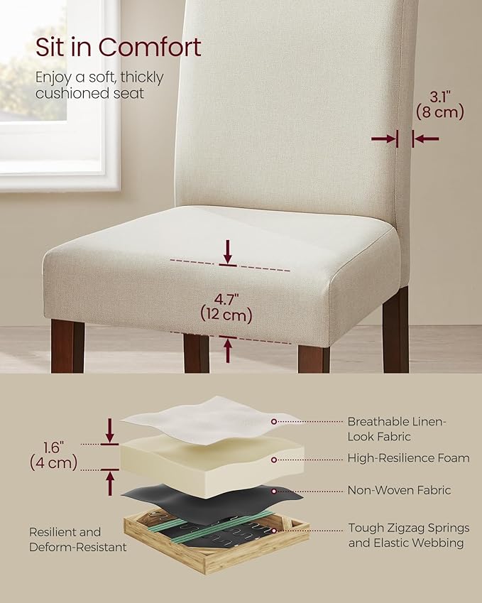 VASAGLE Dining Chairs, Parsons Chairs with Removable Fabric Cover, High Back, for Dining Room Kitchen, Set of 4, Thick Seat, 22.8 x 18.9 x 39.4 Inches, Cream White UKDC152W14