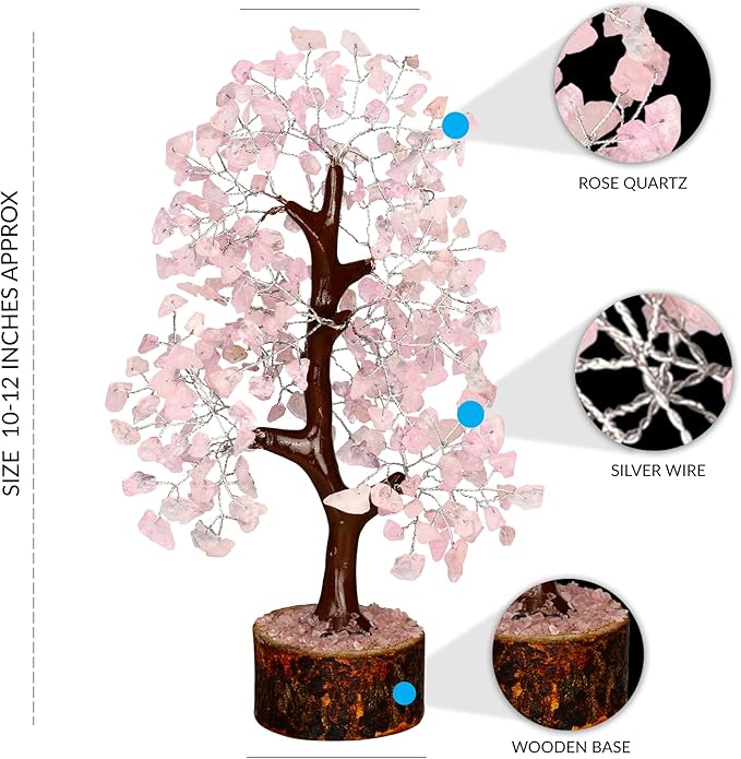 PYOR Rose Quartz Tree, Pink Office Decor, Money Tree, Rose Quartz Crystals, Pink Office Accessories, Gemstones, Feng Shui Decor, Spiritual Gifts for Women, Healing Crystals and Gems