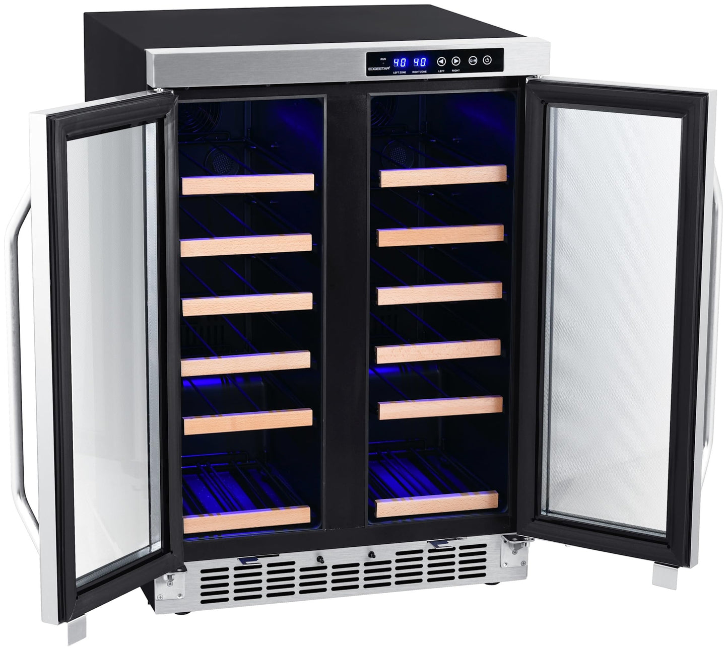 EdgeStar CWR362FD 24 Inch Wide 36 Bottle Built-In Wine Cooler with Dual Cooling Zones and French Doors - Stainless Steel