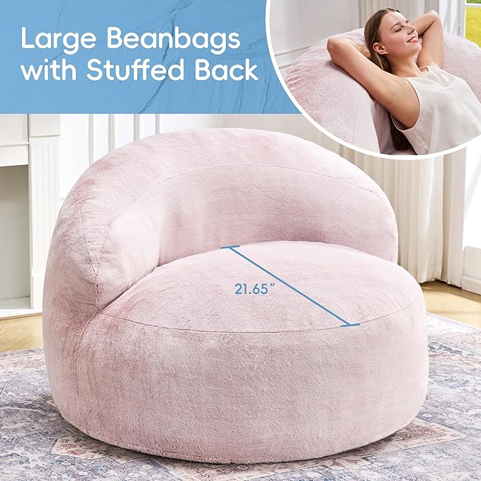 Hobestluk Bean Bag Chair Giant Bean Bag Chairs for Adults Big Bean Bag Chair with Memory Foam Filler Adults Large Beanbag with Faux Fur Cover for Bedroom (Plush Pink,Large)