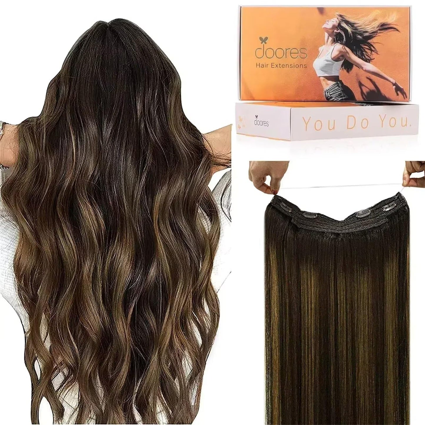 DOORES Wire Hair Extensions Human Hair, Balayage Light Blonde Highlighted Golden Blonde 120g 22 Inch, Wire Hair Extensions Fish