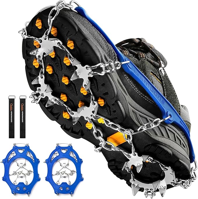 Crampons Ice Cleats Traction Snow Grips for Boots Shoes Women Men Anti Slip 19 Stainless Steel Spikes Safe Protect for Hik...