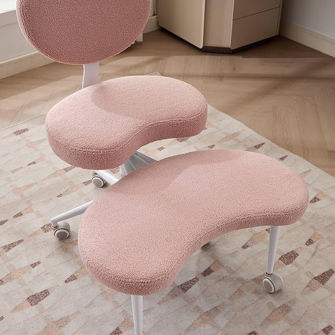 Criss Cross Office Chair with Wheels, Crossed Legged Office Chair with Adjustable Height, ADHD Chair with Lumbar Support, Meditation Desk Chair for Home Office, Pink