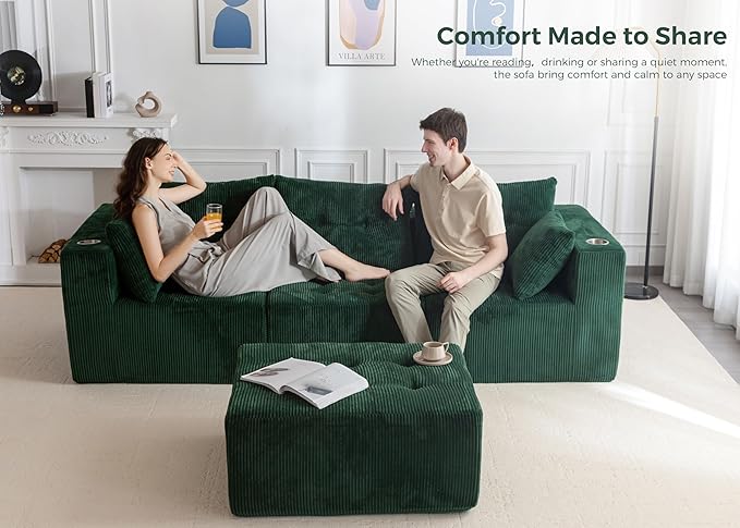 MAXYOYO Modular Sectional Sofa Couch, L Shaped Modern Cloud Couch with Ottoman, Sofa in A Box, Tufted 4-Seat Boneless Sleeper Chair for Living Room, No Assembly Required, Green
