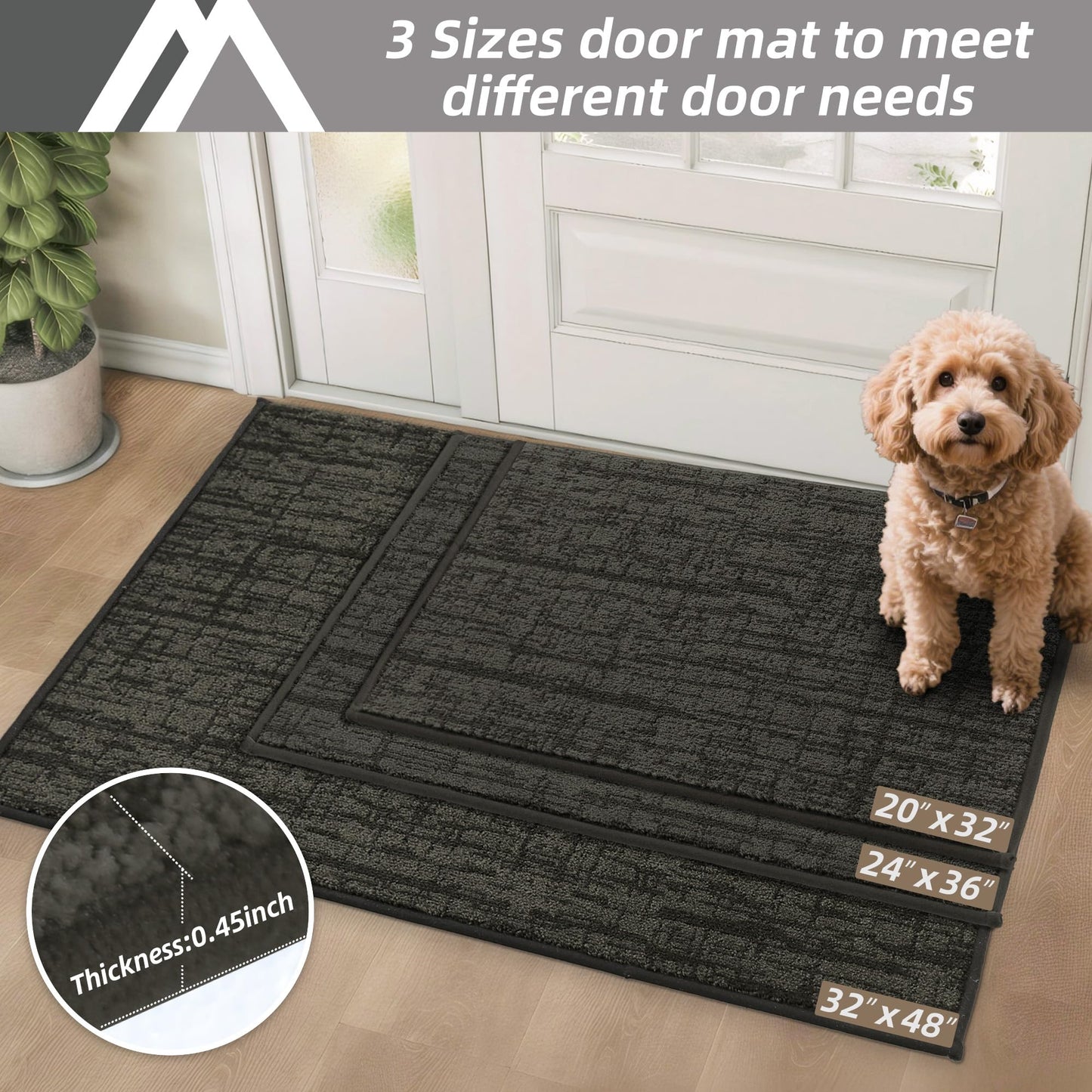 COSY HOMEER-Dirt-Trapper-Door-Mat 32"x48" Non-Slip Entryway Rugs Washable Welcome Mat Absorbent Entrance Mats Low Pile Dog Door Mats for Front Back Doomats and Wet Shoes,Dark Grey