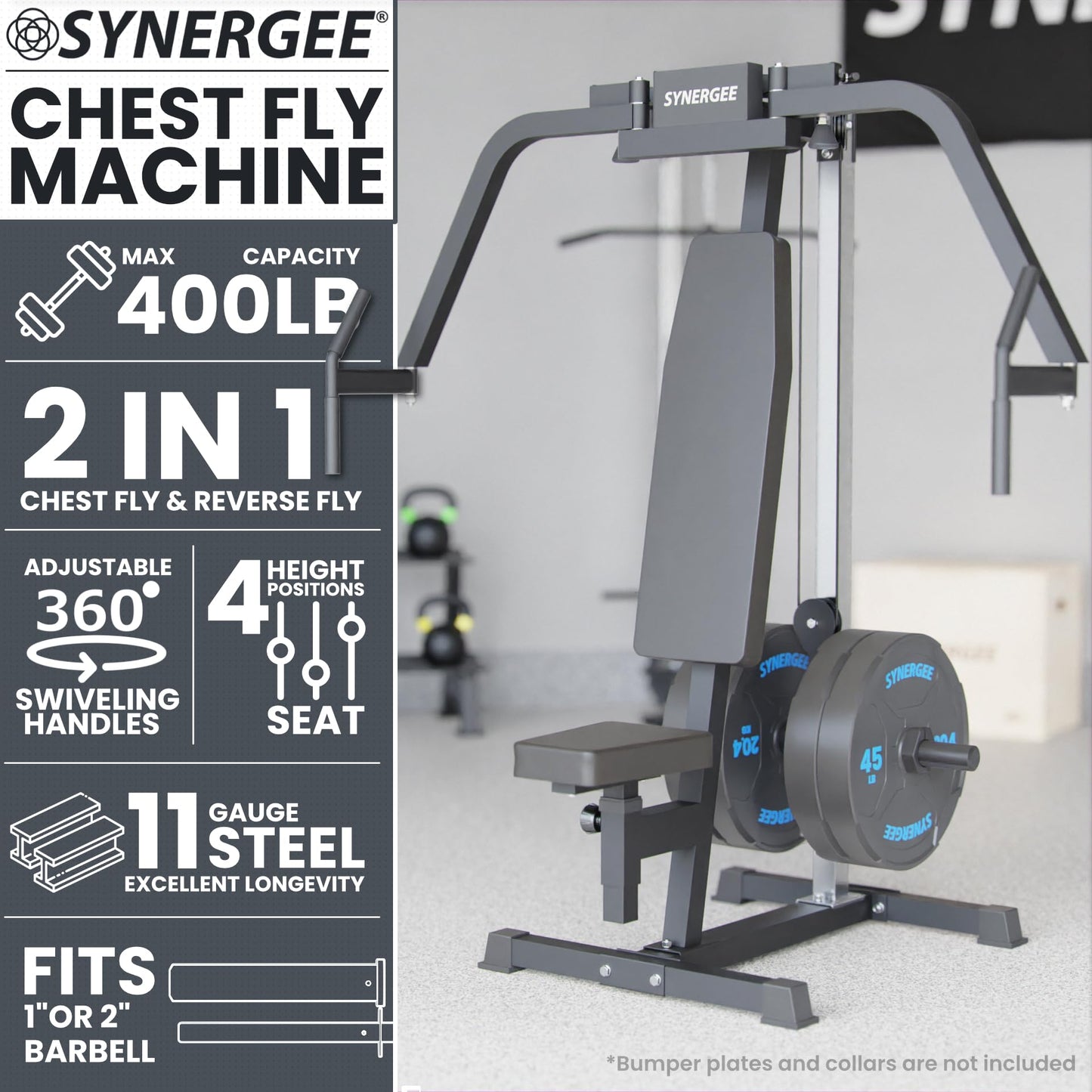 Synergee Chest Fly and Reverse Delt Machine for Home Gym, Adjustable Upper Body Workout Equipment for Chest, Back, Shoulder & Rear Delts, 400 lb Max Capacity