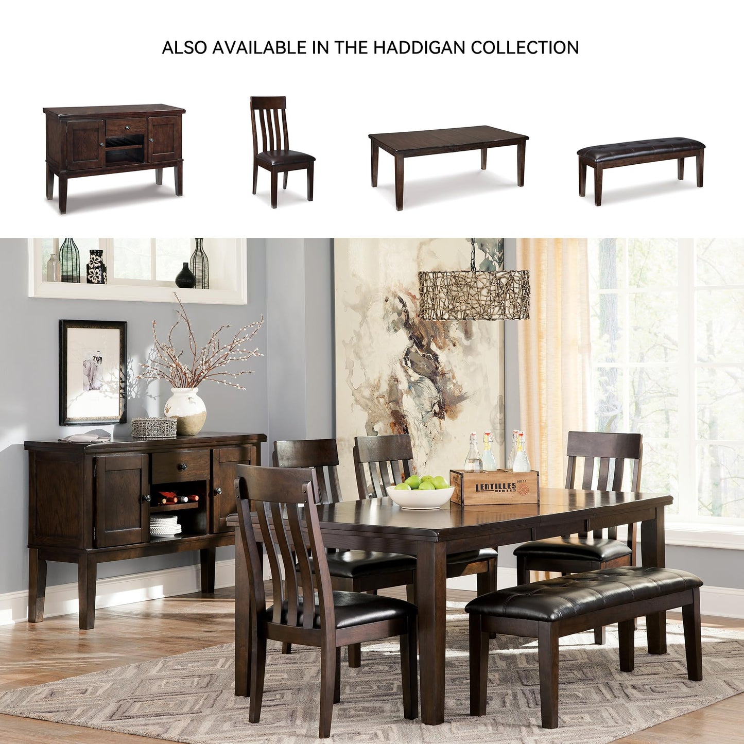 Signature Design by Ashley Haddigan Traditional Upholstered Dining Room Bench, Dark Brown
