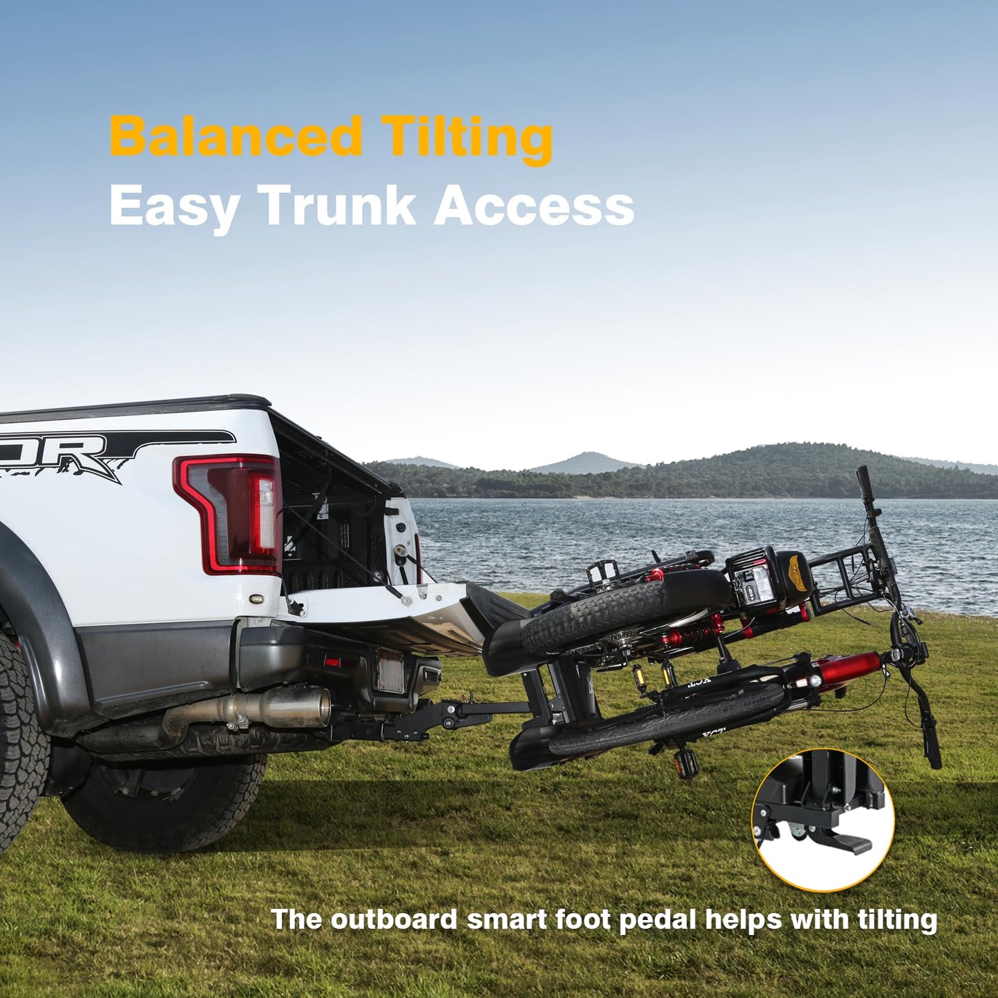 Iron Pro 200lbs EBike Rack with Ramp for 2 E-Bikes, Hitch Bike Rack for Cars SUVs Trucks, Foldable Tilting Bike Rack Platform for Tow Hitch with 2" Receiver, E-Bike Carrier Fits up to 5" Fat Tire