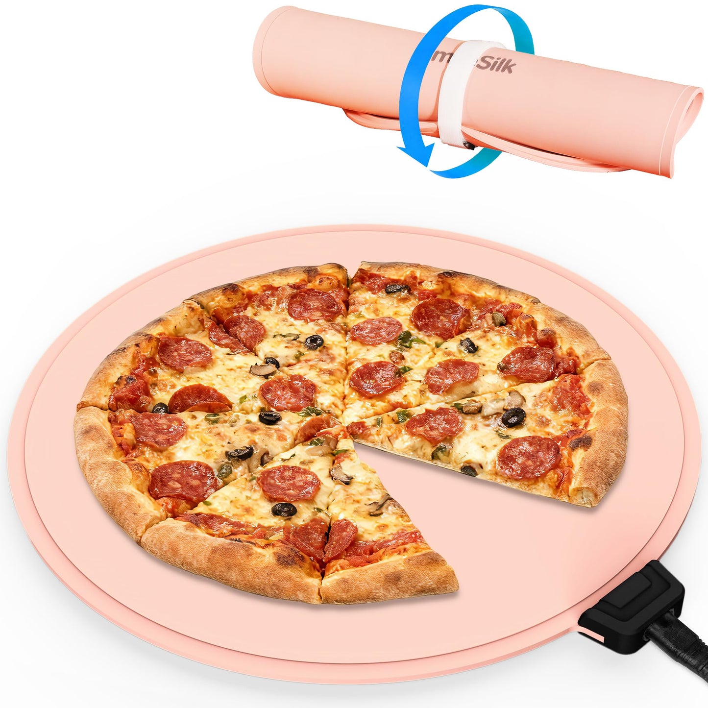 Smilesilk Portable Silicone Pizza Warming Mat - Roll Up Electric Food Heating Pad Tray, Fast Even Heating for Buffet Parties, Foldable Hot Plate Warmer for Home Kitchen Gifts (Pink)