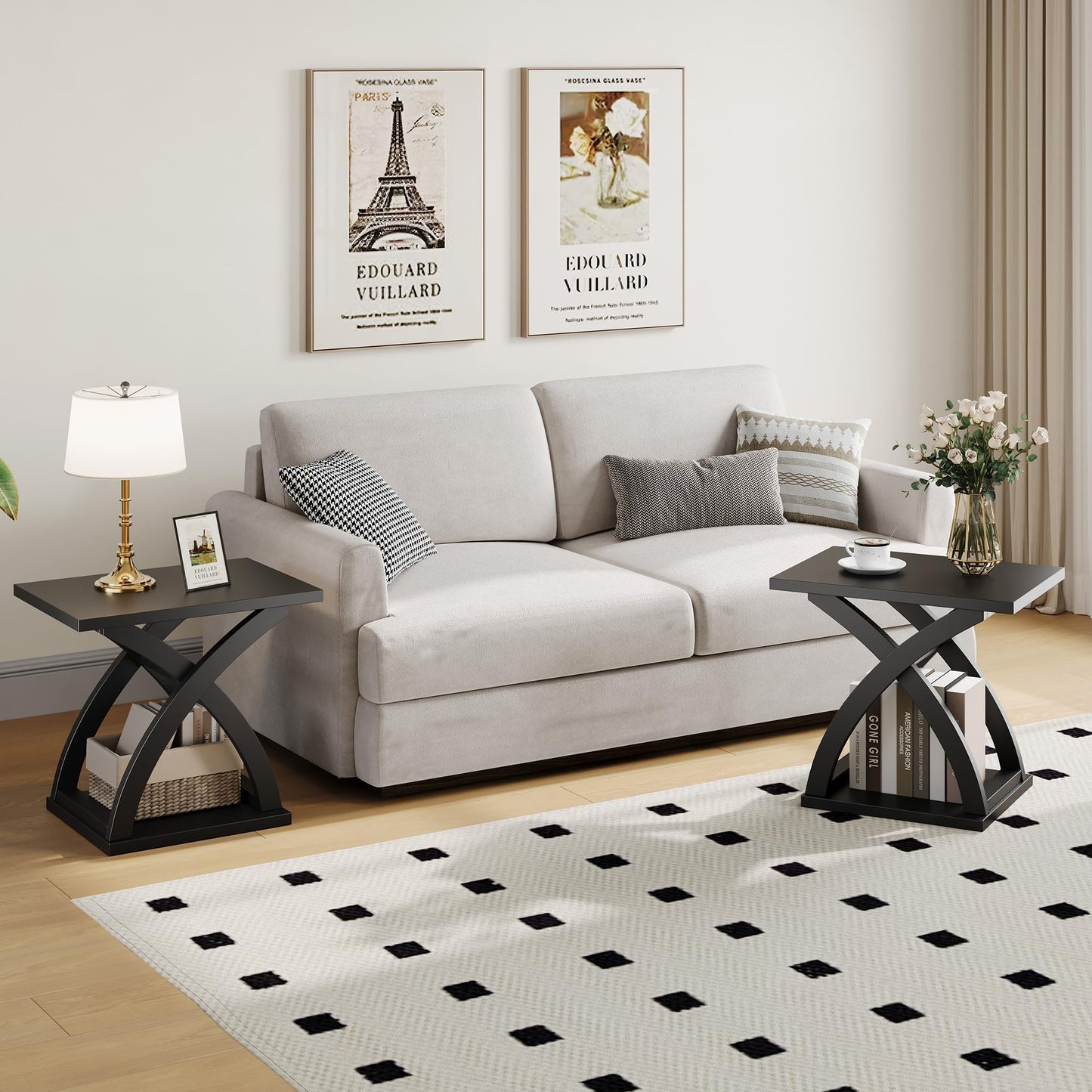 ChooChoo End Side Table Set of 2, Modern End Table with Storage Shelf, X-Design Side Table Living Room