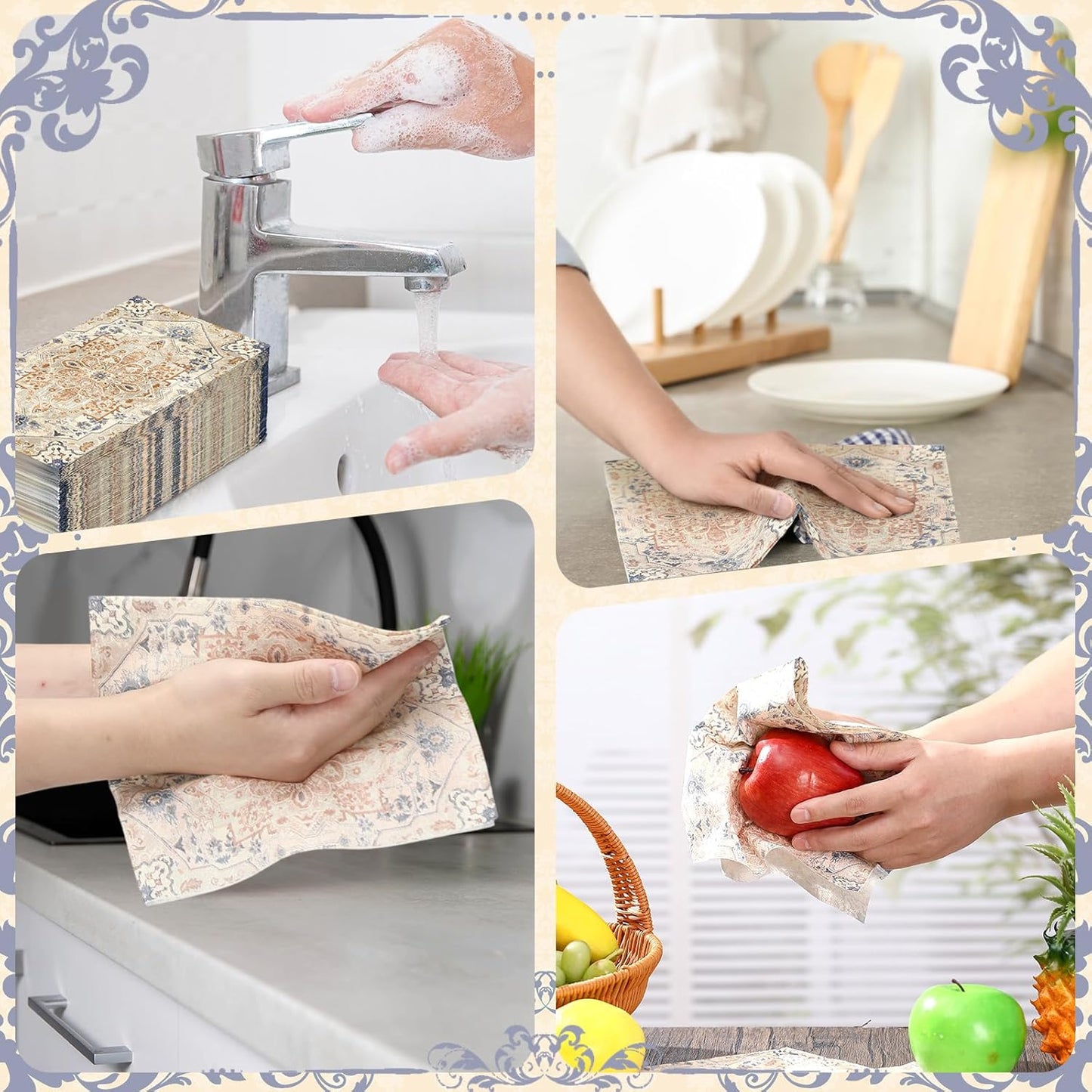 Yeaqee 100 Pcs Vintage Boho Napkins Paper Guest Towels 2 Ply Decoupage Napkins Disposable Decorative Hand Towel for Bathroom Kitchen Fall Wedding Party Dinner(Orange and Cyan)
