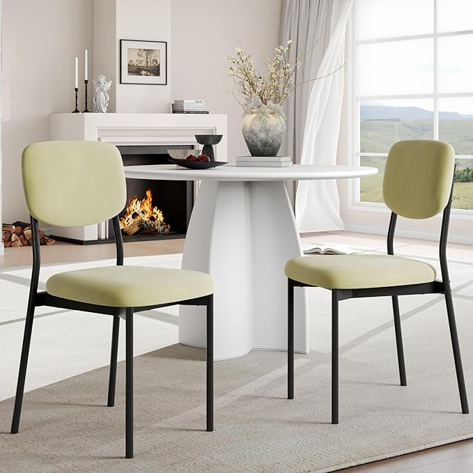 Einhomn Upholstered Dining Chairs Set of 6, Stackable Modern Dining Room Chairs, Kitchen Chairs w/Soft Velvet Backrest & Sturdy Metal Legs for Restaurant, Living Room, Light Green