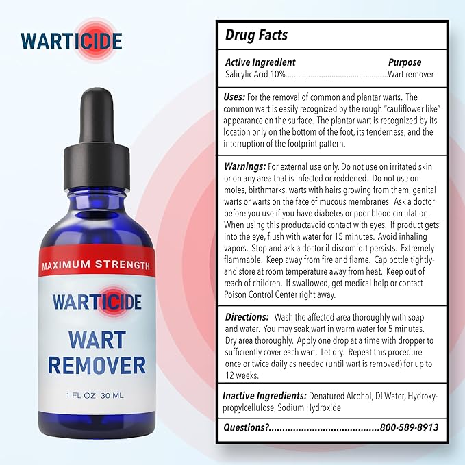 Liquid Wart Remover with 10% Salicylic Acid, Tea Tree & Cedar Leaf Oil - Max Strength Genital & Plantar Wart Treatment for Feet, Hands & Body - Made in USA-Freeze Off Alternative-1 Fl Oz Dropper(3 Pc)