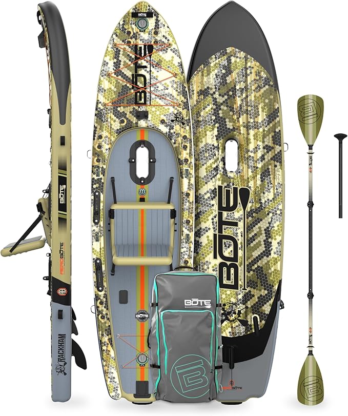 BOTE Rackham Aero Inflatable Stand Up Fishing Paddle Board Blow Up iSUP 12 FT 4” Adult Kids Family Friendly APEX Pedal Dri...