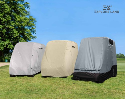 Explore Land 600D Waterproof Golf Cart Cover Universal Fits for Most Brand 6 Passenger Car (Black)