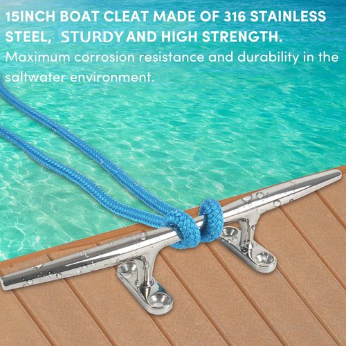VEITHI Boat Cleats Dock Cleats 15 inch 316 Stainless Steel, Large Boat Dock Cleats Open Base, Boat Cleat Marine Cleats with Hardware, Rope Cleat for Boat/Yacht/Deck/Nautical Decor (2 Pack)