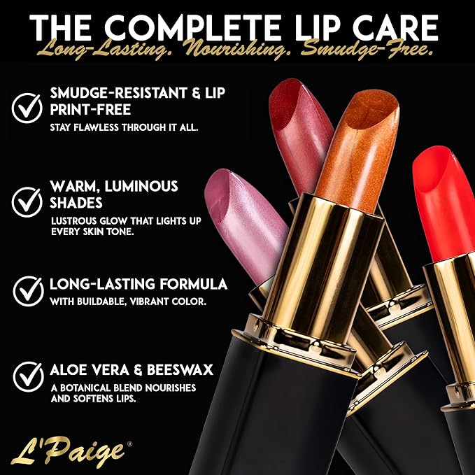L'Paige Designer Lipstick - Metallic Frosted Copper Finish, Rich Orange-Brown Shade, w/ Aloe Vera Infused, Long-Lasting & Moisturizing, Smooth & Comfortable Application for All-Day Wear, Shade L05