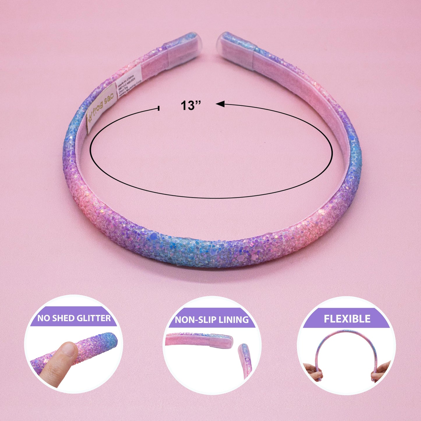 FROG SAC 6 Headbands for Girls - Thin Glitter Head Bands for Kids, Sparkle Hair Band Accessories for Toddlers, Cute Little Girl Headband Set, Sparkly Tween Easter Basket Fillers Stocking Stuffers