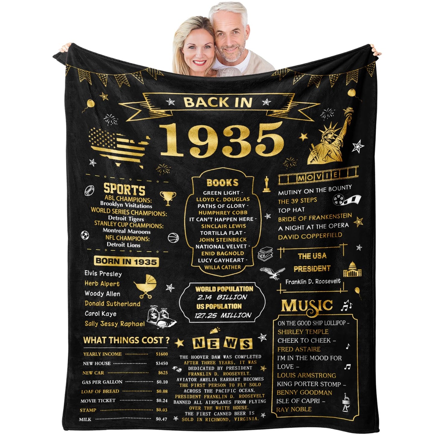 Neuturs 90th Birthday Blanket Gifts for Women Men, 90th Birthday Decorations for Women Men, Best 1935 Gifts for 90 Year Old Woman Man, Happy 90 Birthday Gift Ideas Decorations Blanket 60"X50"