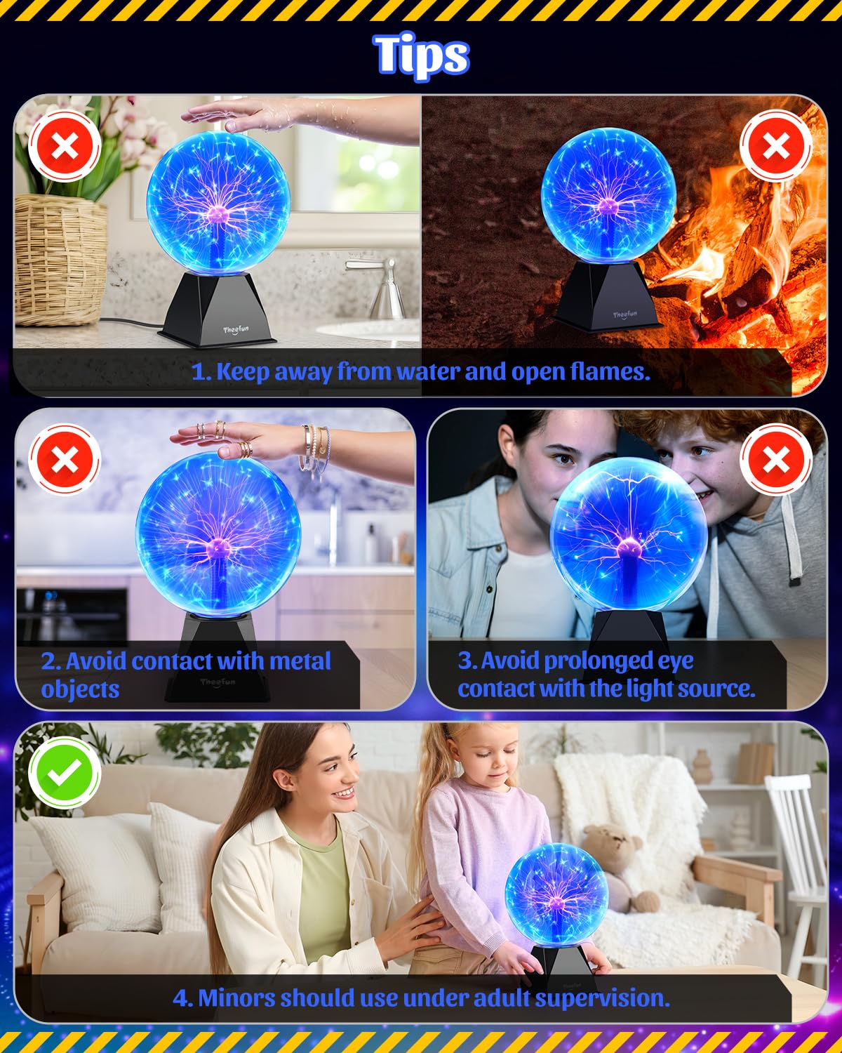 Theefun Blue Plasma Ball: 8 Inch Huge Plasma Globe Birthday Gifts Touch & Sound Sensitive Plasma Ball Lamp Electric Ball Lightning Novelty Light for Parties, Home, Prop, Room Decoration