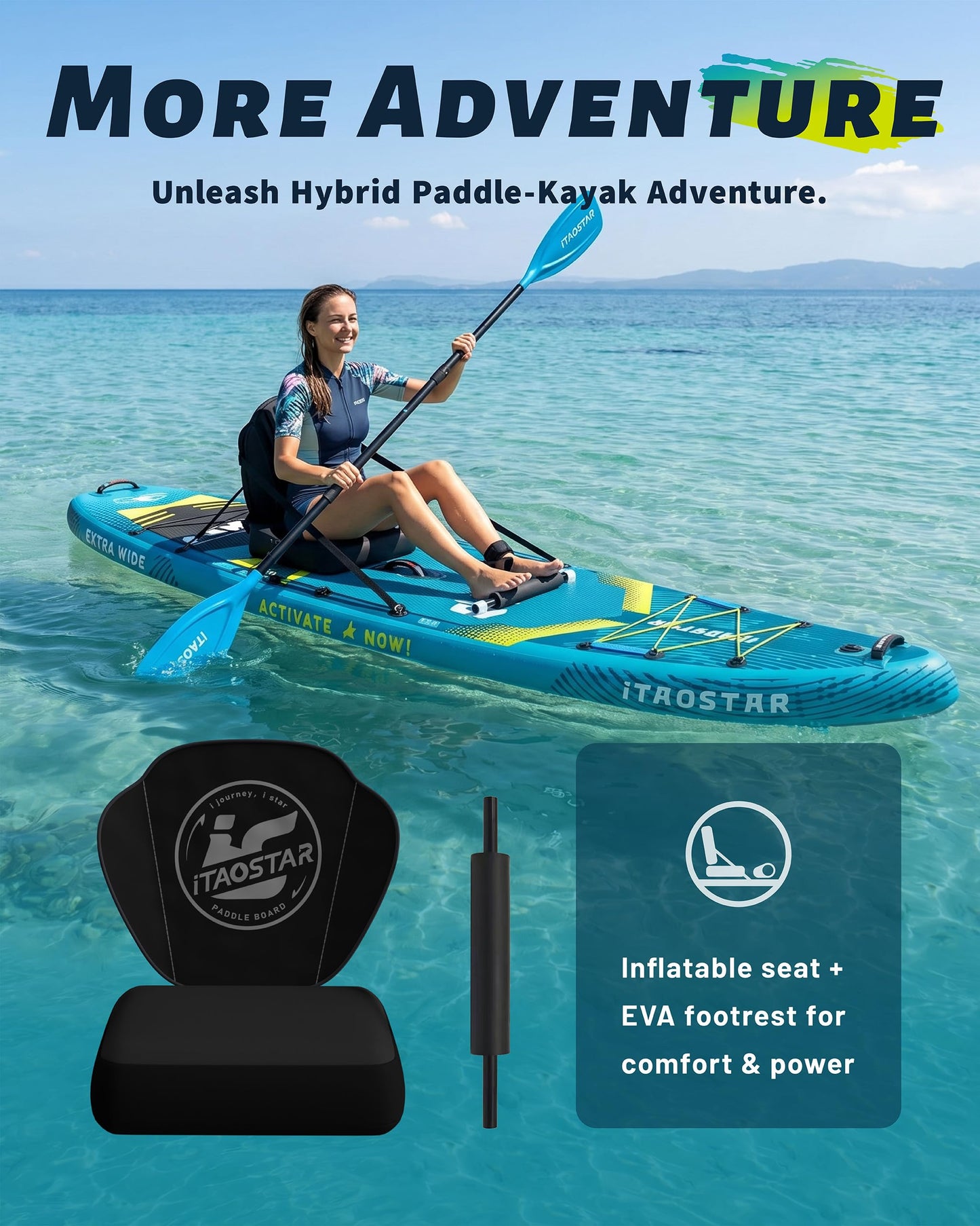 iTAOSTAR Lead 12' × 35" Inflatable Stand Up Paddle Board with Seat, Extra Wide SUP Board with 5 Fins Stable Design for Adults, Youth, All Skill Levels, Lakes, Oceans & Fishing