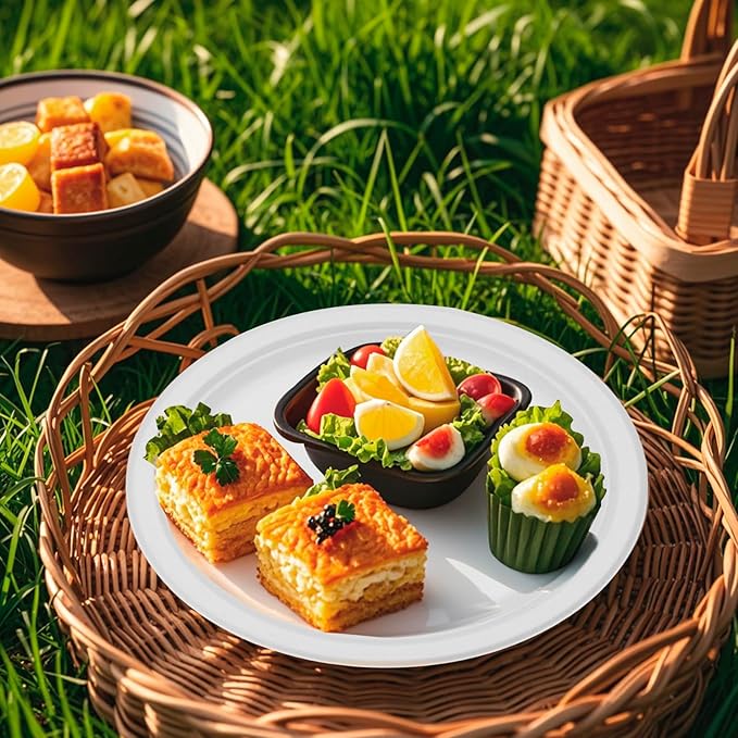 RACETOP 10 Inch [125 Pack] Paper Plates, Compostable Paper Plate, Disposable White Bagasse Plate, Heavy-Duty Biodegradable Plates, Eco-Friendly, Made of Natural Sugarcane Fibers