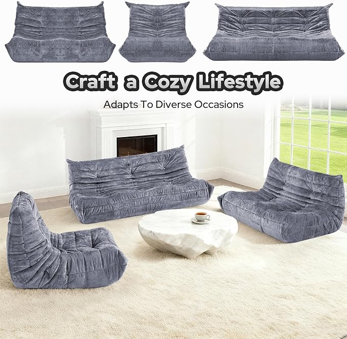HABUTWAY Bean Bag Chair, Giant Bean Bag Chairs for Adults, Loveseat Fireside Chair, 2 Seater Lazy Bean Bag Sofa Memory Foam Couch for Living Room, Bedroom, Office (Grey)