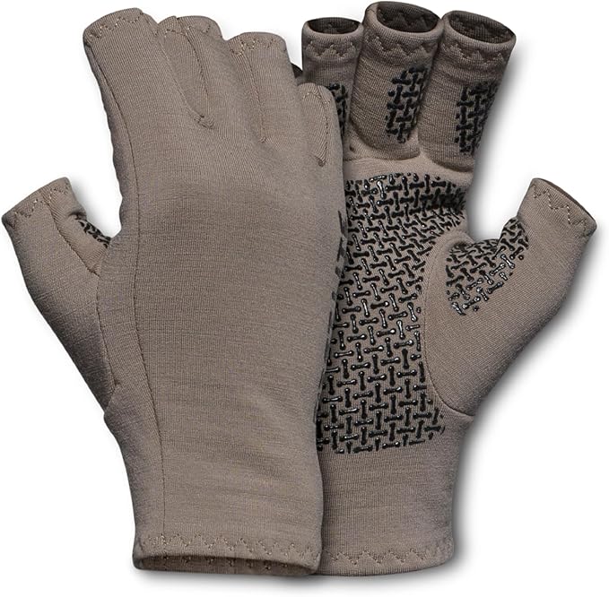 First Lite Rugged Wool Half Finger Glove - Merino Wool Hunting Gloves with Silicone Grip Palm for Shooting Dexterity