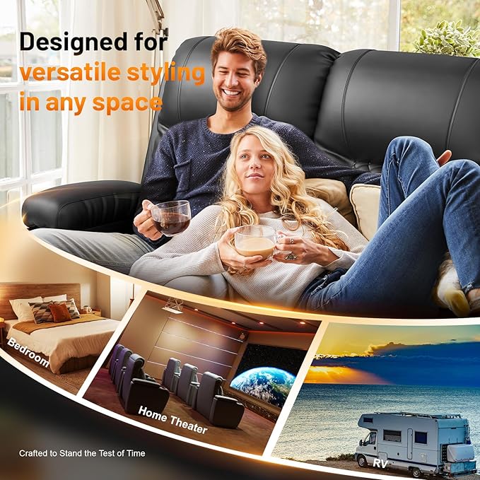 FURNIMAT Loveseat Recliner Sofa, Modern Dual Reclining Sofa with Flip Back Console, 3 Seater PU Leather Loveseat Couch for Living Room/RV, with Storage, USB Ports, Cup Holder, Cell Phone Holder, Black