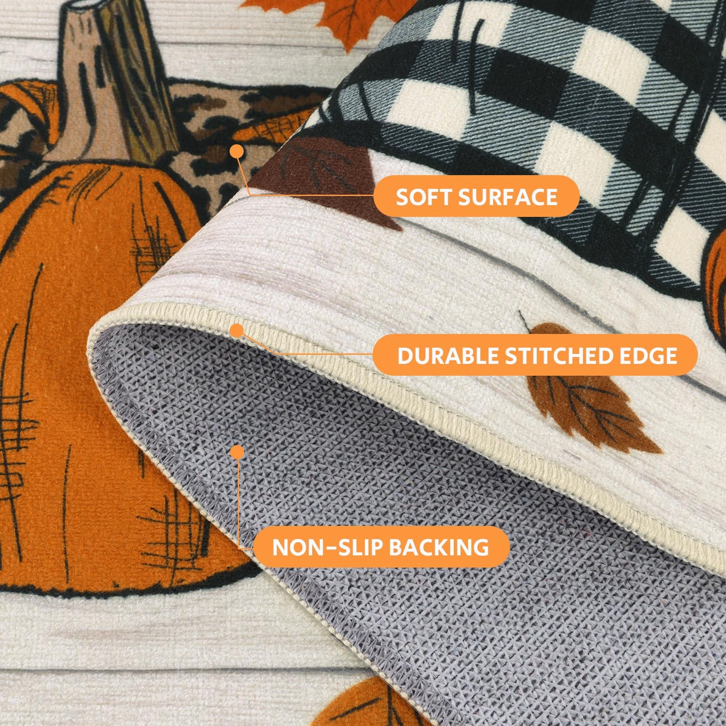 SHACOS Fall Pumpkins Kitchen Rug Sets of 3 Piece Non Slip Washable Kitchen Mats for Floor Autumn Harvest Farmhouse Floor Carpet for Hallway Entryway
