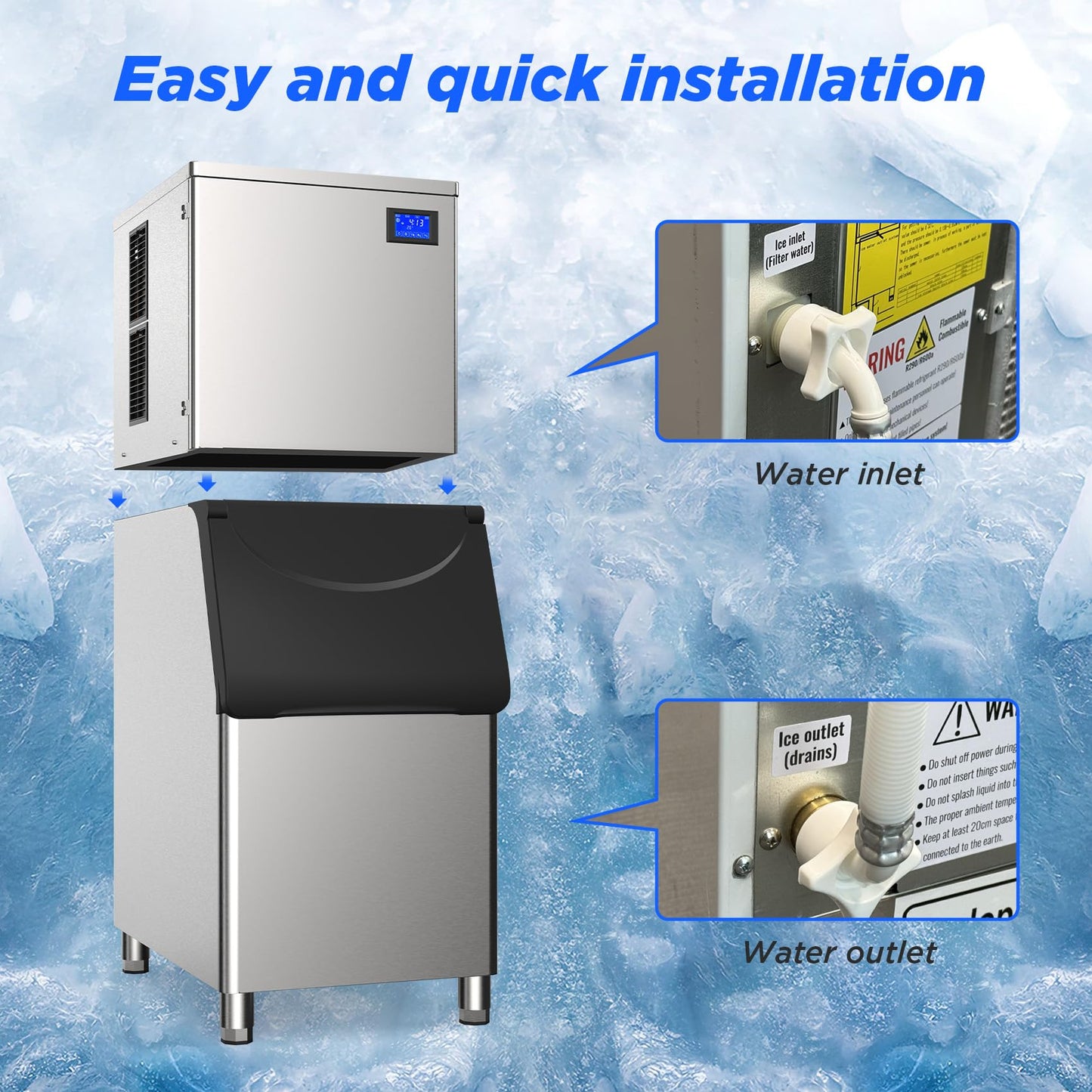 Commercial Ice Maker Machine 425Lbs/24H with 400LBS Large Storage Bin Ice Ready in Air Cooled Clear Cube Ice for Bar Business Cafe (425Lbs/24H)
