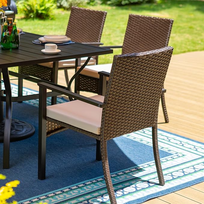 MFSTUDIO Outdoor Wicker Dining Chairs, Patio Chair Set, Rattan Outdoor Chairs Set of 2, All-Weather Patio Furniture Dining Chair with Removable Cushions, Backyard, Porch